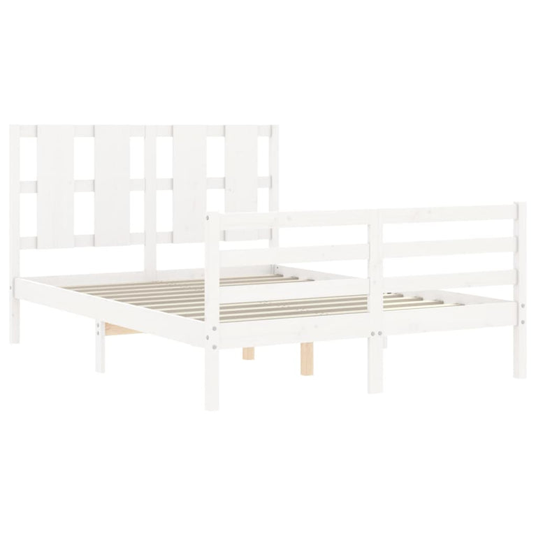 Bedframe met hoofdbord massief hout wit 120x200 cm