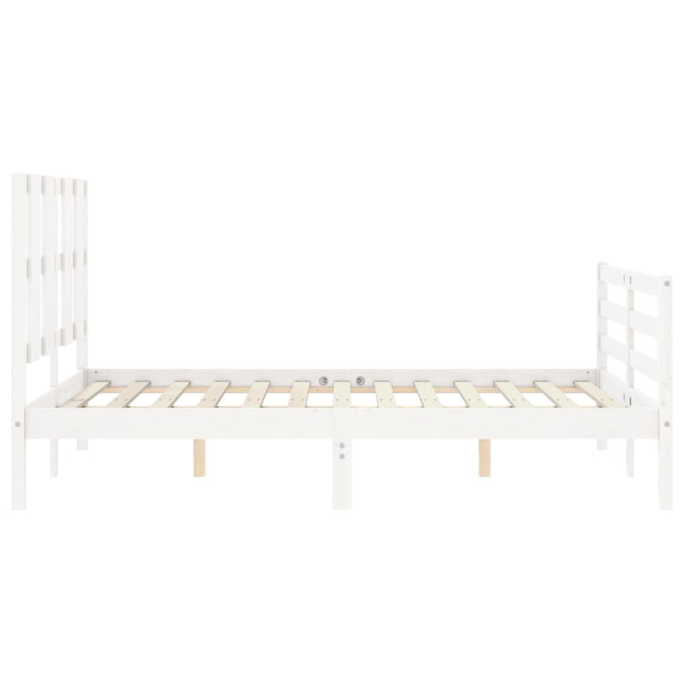 Bedframe met hoofdbord massief hout wit 120x200 cm