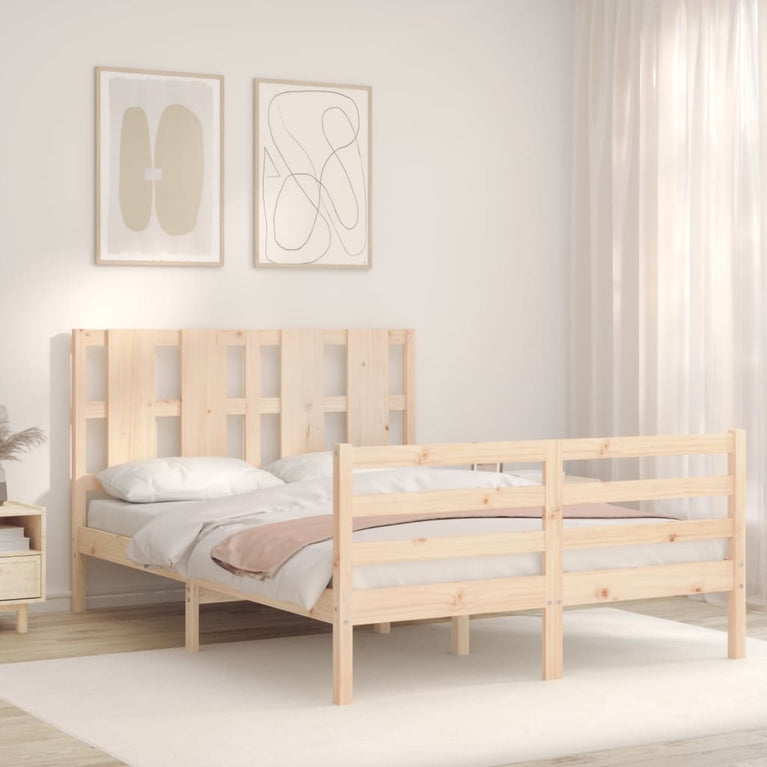 Bedframe met hoofdbord massief hout 140x200 cm
