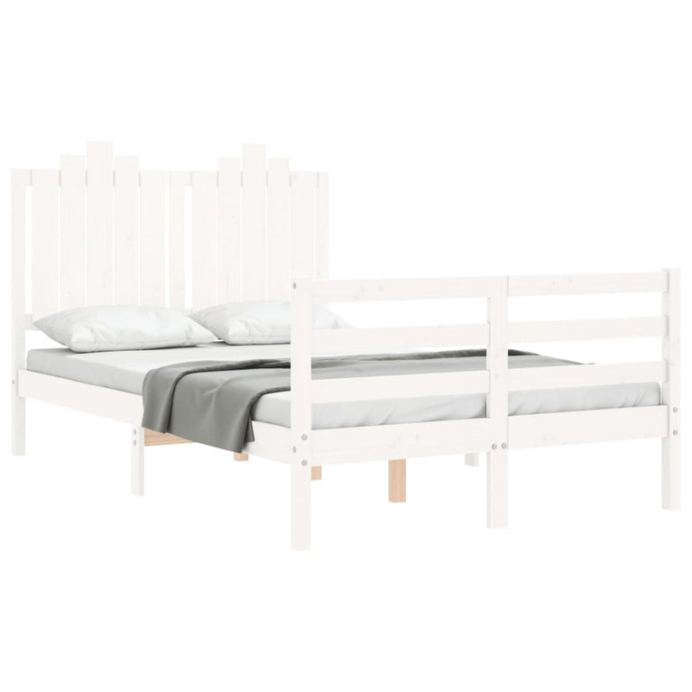 Bedframe met hoofdbord massief hout wit 120x200 cm