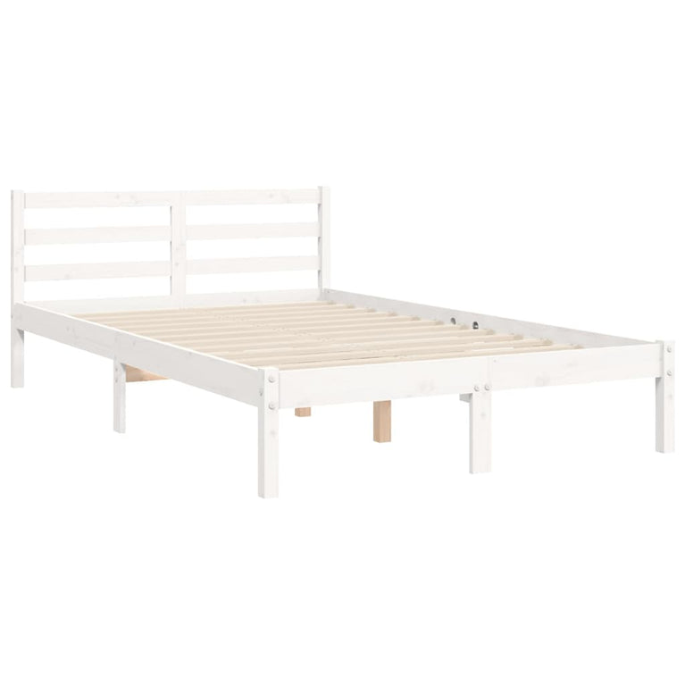 Bedframe met hoofdbord massief hout wit 120x200 cm