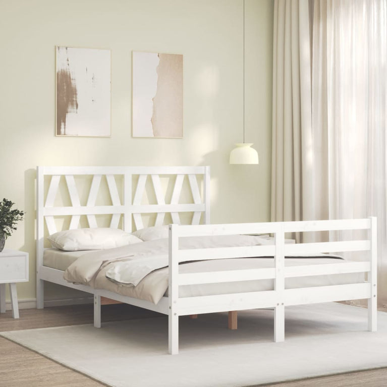 Bedframe met hoofdbord massief hout wit 120x200 cm