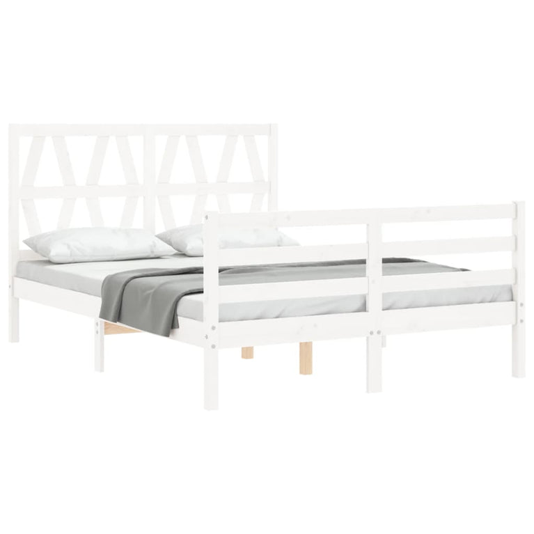 Bedframe met hoofdbord massief hout wit 120x200 cm