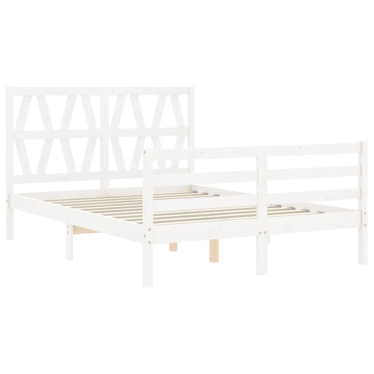 Bedframe met hoofdbord massief hout wit 120x200 cm