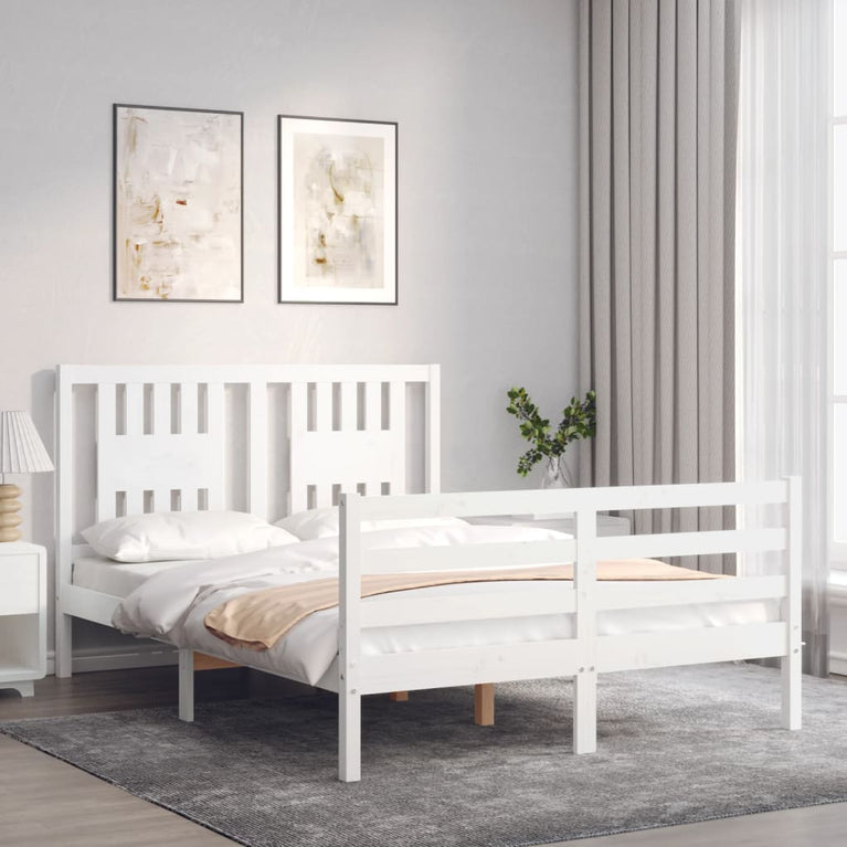 Bedframe met hoofdbord massief hout wit 4FT6 Double