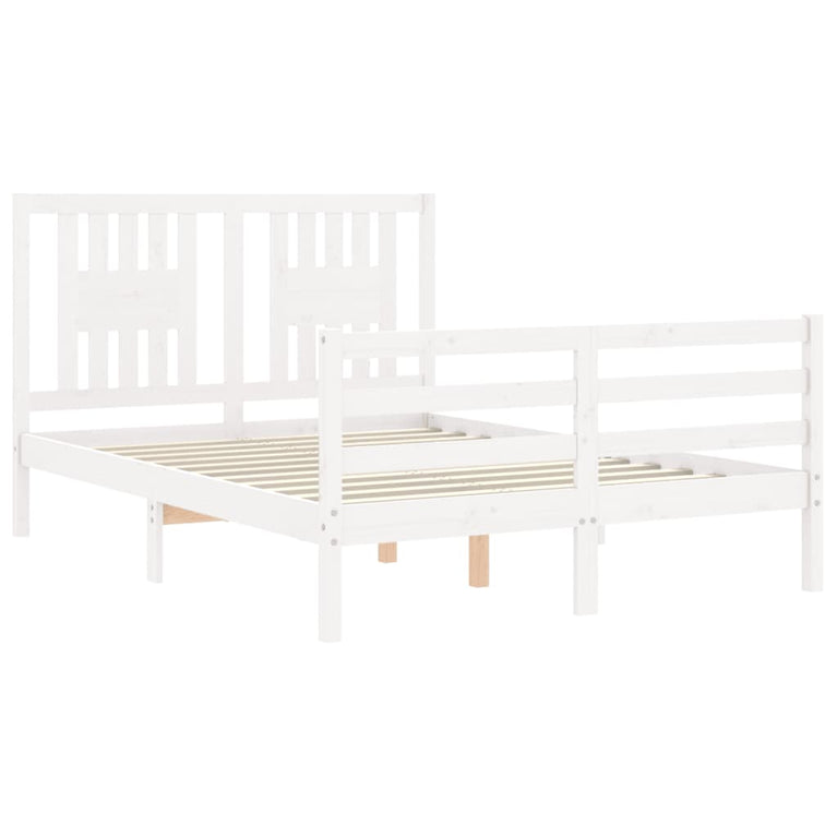 Bedframe met hoofdbord massief hout wit 140x190 cm
