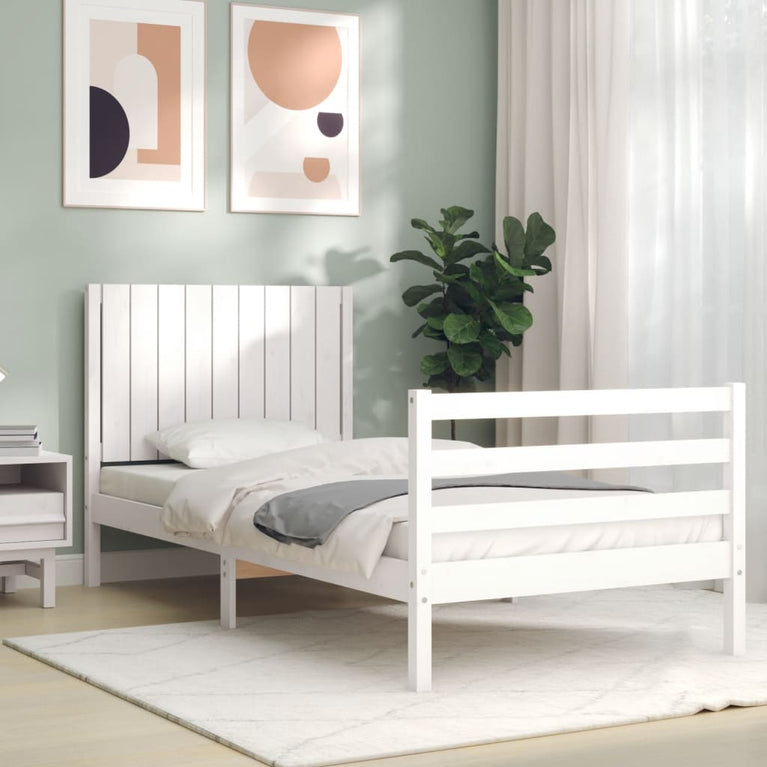 Bedframe met hoofdbord massief hout wit 3FT Single