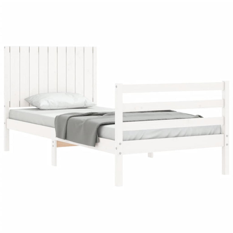 Bedframe met hoofdbord massief hout wit 3FT Single