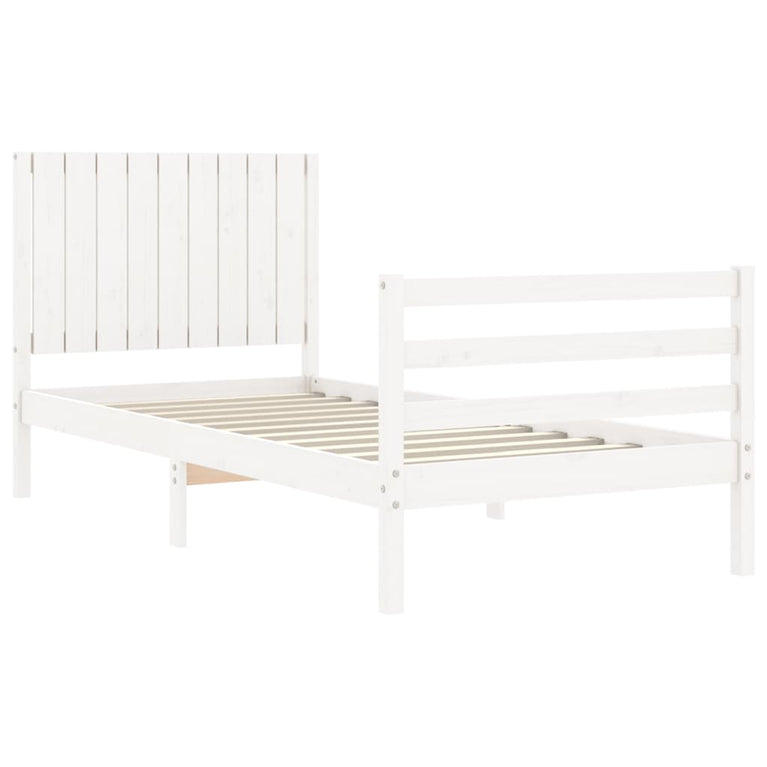 Bedframe met hoofdbord massief hout wit 3FT Single