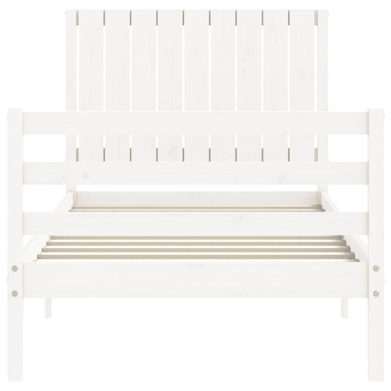 Bedframe met hoofdbord massief hout wit 3FT Single
