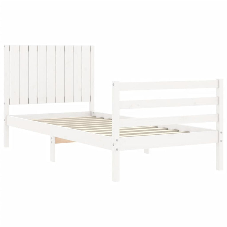Bedframe met hoofdbord massief hout wit 90x200 cm