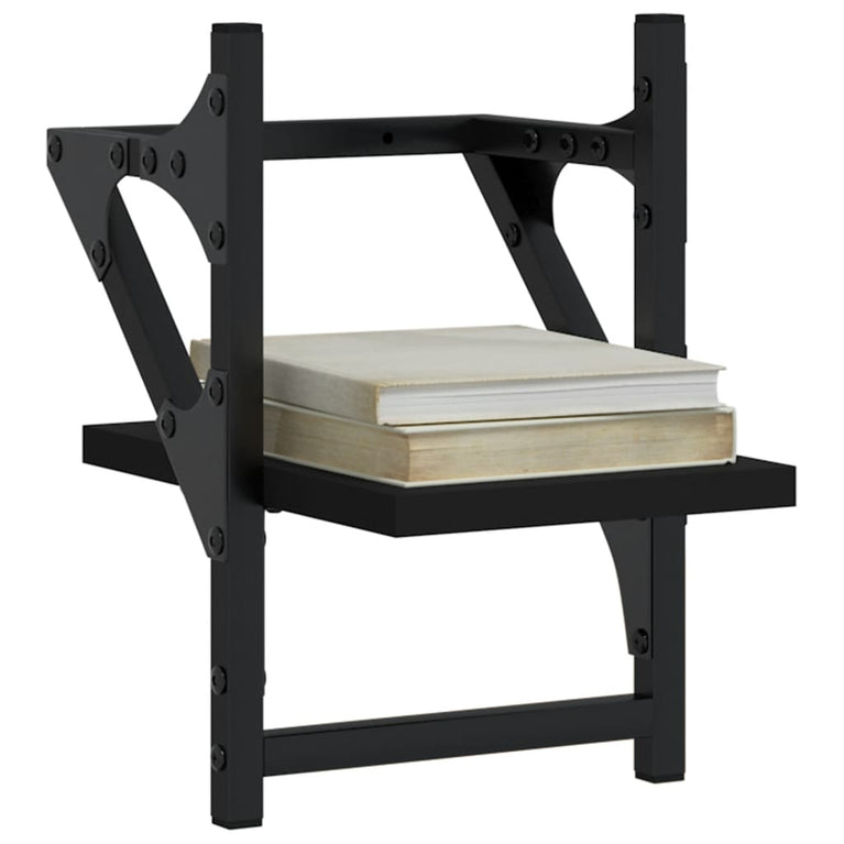 Wandschappen met stangen 2 st 20x25x30 cm zwart MeubelReus