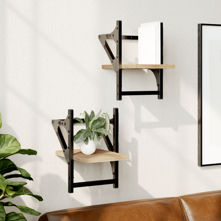 Wandschappen met stangen 2 st 20x25x30 cm sonoma eikenkleurig MeubelReus