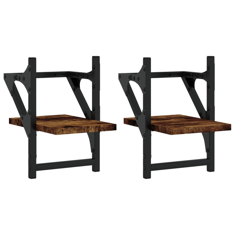 Wandschappen met stangen 2 st 20x25x30 cm gerookt eikenkleurig MeubelReus