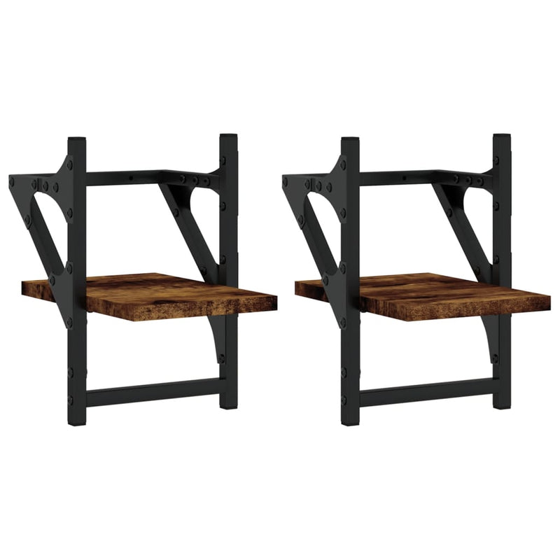 Wandschappen met stangen 2 st 20x25x30 cm gerookt eikenkleurig MeubelReus