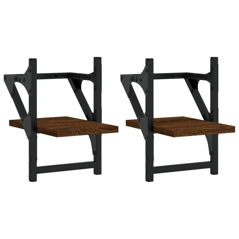 Wandschappen met stangen 2 st 20x25x30 cm bruin eikenkleur MeubelReus