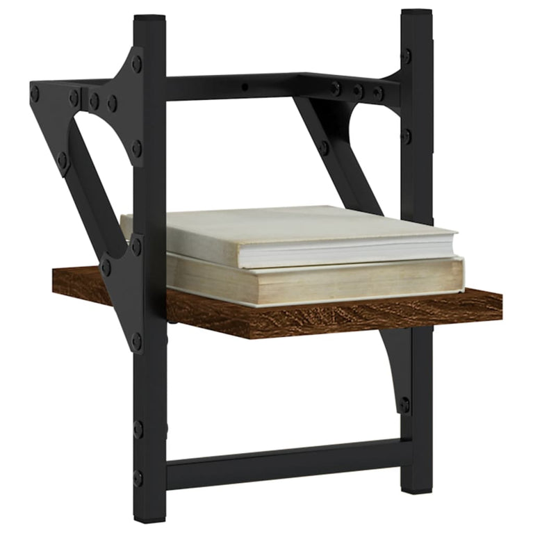 Wandschappen met stangen 2 st 20x25x30 cm bruin eikenkleur MeubelReus