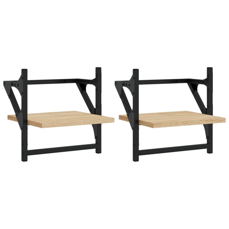 Wandschappen met stangen 2 st 30x25x30 cm sonoma eikenkleurig MeubelReus