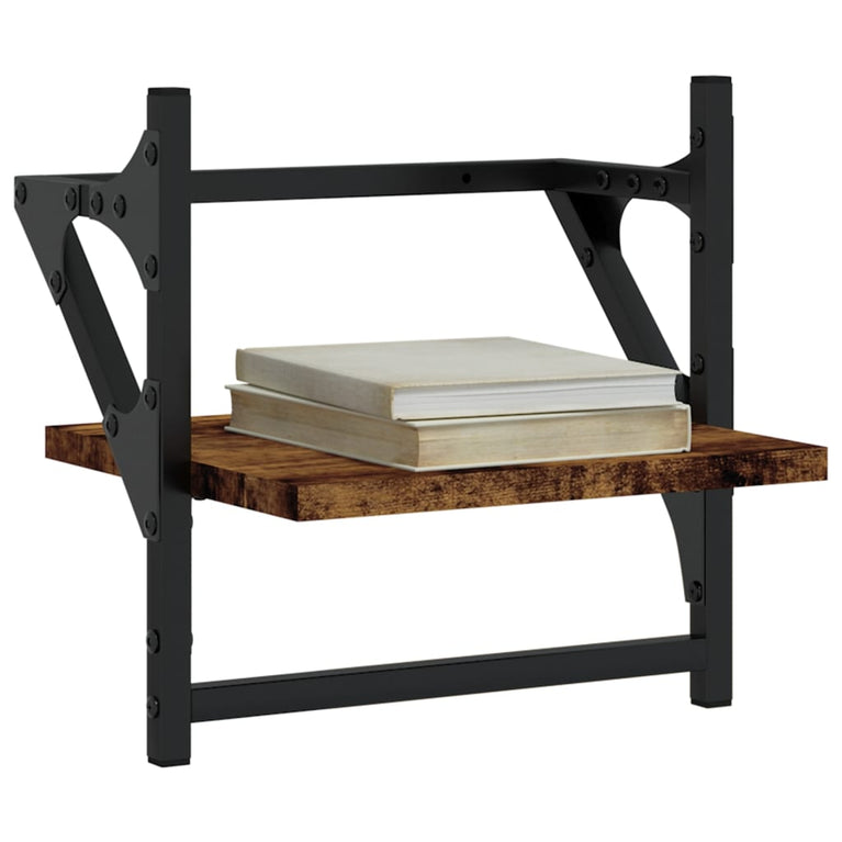 Wandschappen met stangen 2 st 30x25x30 cm gerookt eikenkleurig MeubelReus