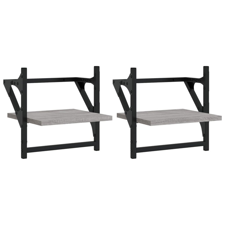 Wandschappen met stangen 2 st 30x25x30 cm grijs sonoma eiken MeubelReus