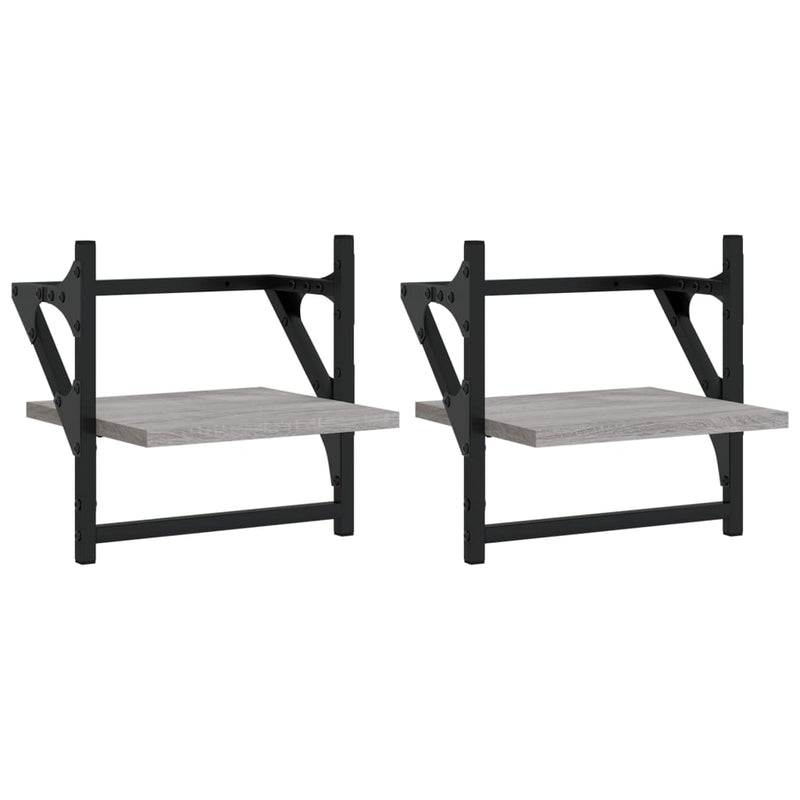 Wandschappen met stangen 2 st 30x25x30 cm grijs sonoma eiken MeubelReus