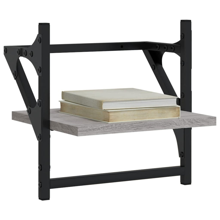 Wandschappen met stangen 2 st 30x25x30 cm grijs sonoma eiken MeubelReus