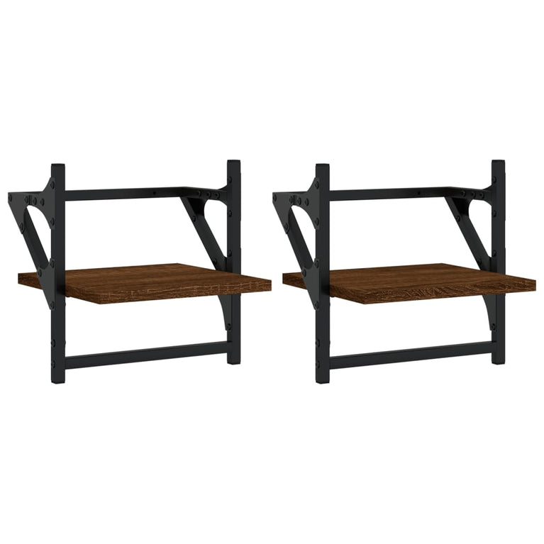 Wandschappen met stangen 2 st 30x25x30 cm bruin eikenkleur MeubelReus