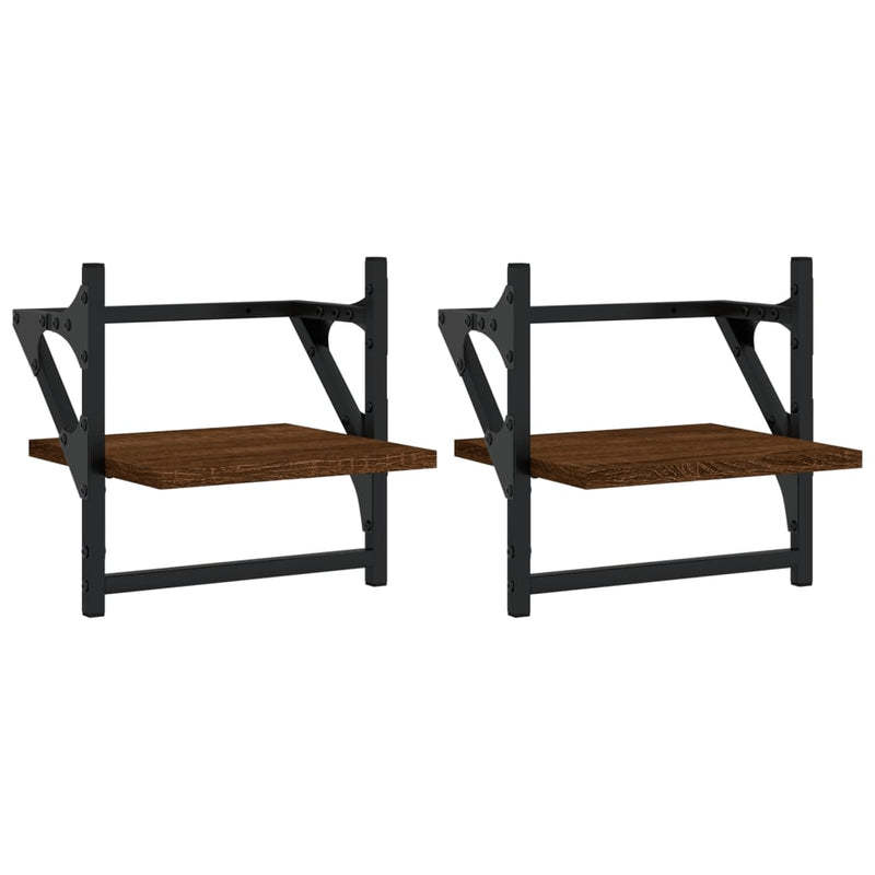 Wandschappen met stangen 2 st 30x25x30 cm bruin eikenkleur MeubelReus