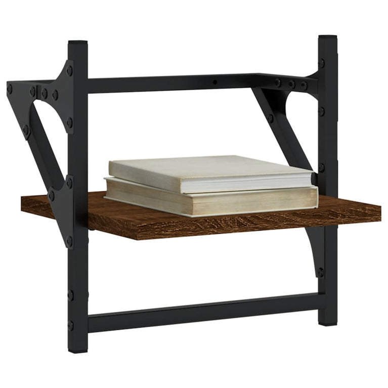 Wandschappen met stangen 2 st 30x25x30 cm bruin eikenkleur MeubelReus