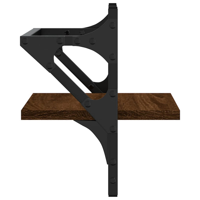 Wandschappen met stangen 2 st 30x25x30 cm bruin eikenkleur MeubelReus