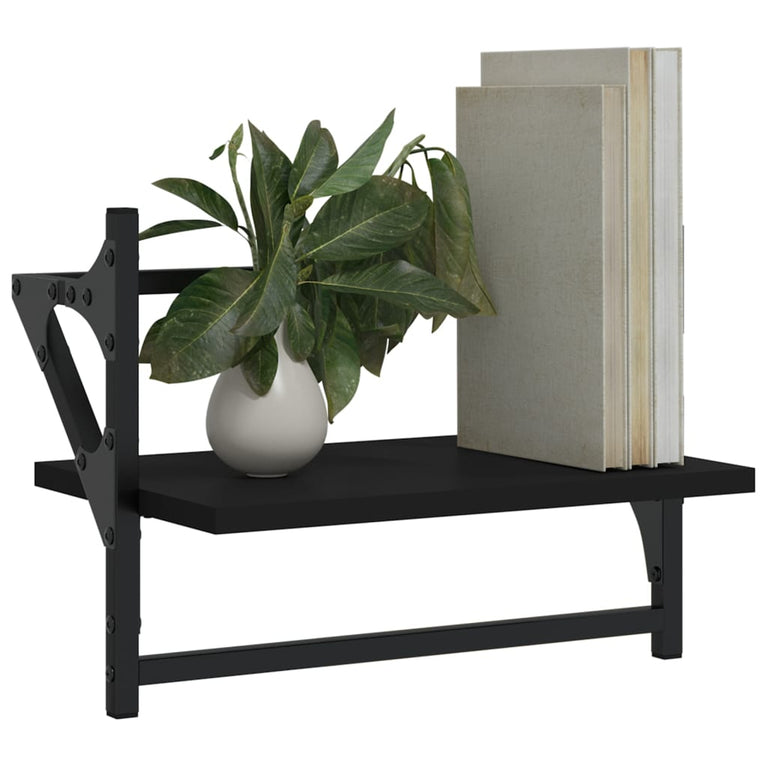 Wandschappen met stangen 2 st 40x25x30 cm zwart MeubelReus