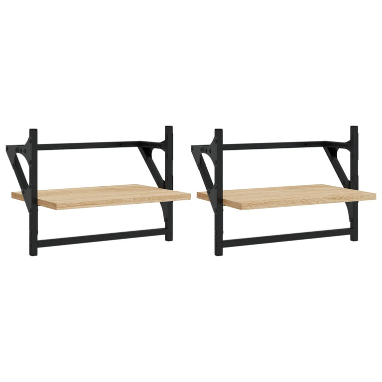 Wandschappen met stangen 2 st 40x25x30 cm sonoma eikenkleurig MeubelReus