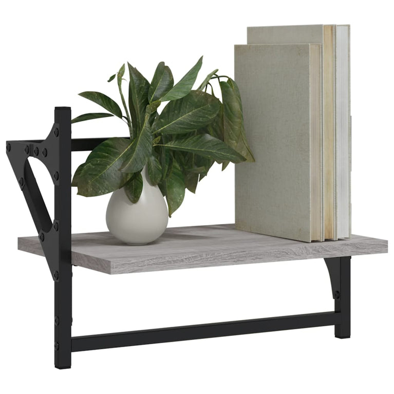 Wandschappen met stangen 2 st 40x25x30 cm grijs sonoma eiken MeubelReus