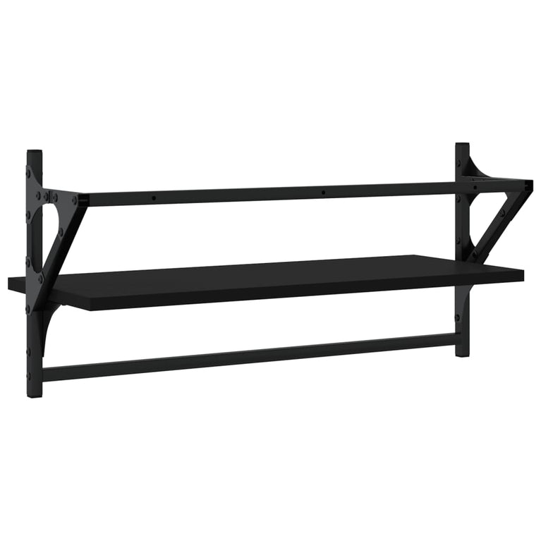 Wandschappen met stangen 2 st 65x25x30 cm zwart MeubelReus