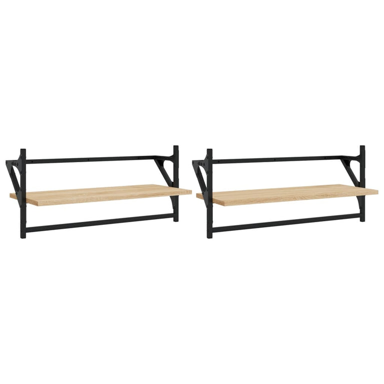 Wandschappen met stangen 2 st 65x25x30 cm sonoma eikenkleurig MeubelReus