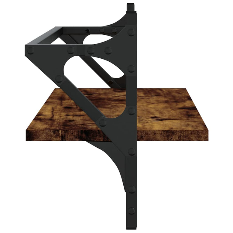 Wandschappen met stangen 2 st 65x25x30 cm gerookt eikenkleurig MeubelReus