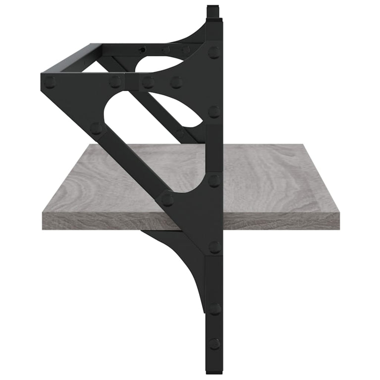 Wandschappen met stangen 2 st 65x25x30 cm grijs sonoma eiken MeubelReus