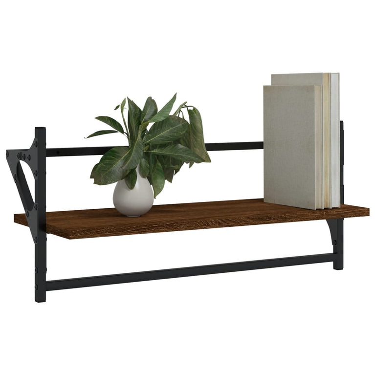 Wandschappen met stangen 2 st 65x25x30 cm bruin eikenkleur MeubelReus