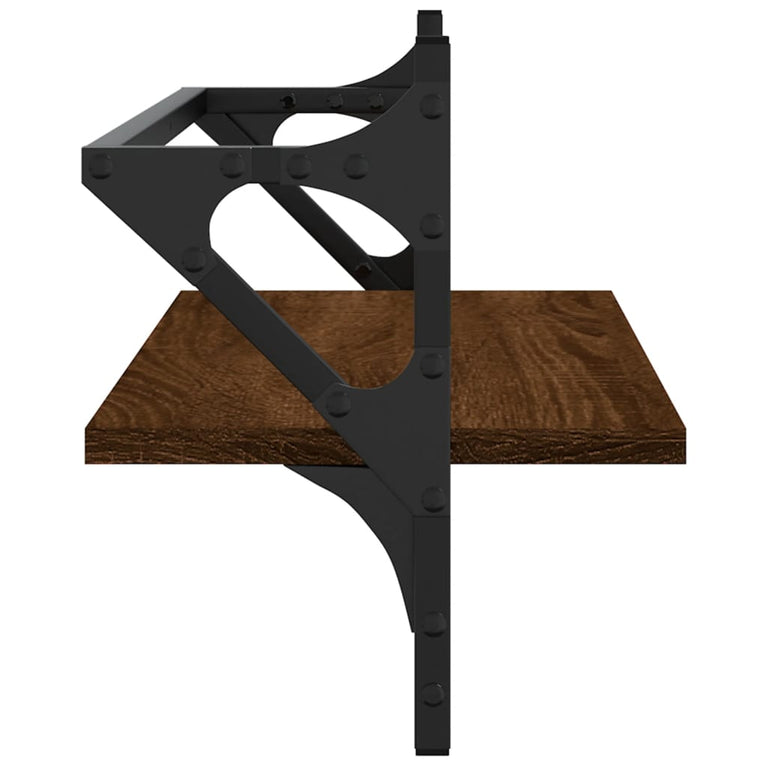 Wandschappen met stangen 2 st 65x25x30 cm bruin eikenkleur MeubelReus