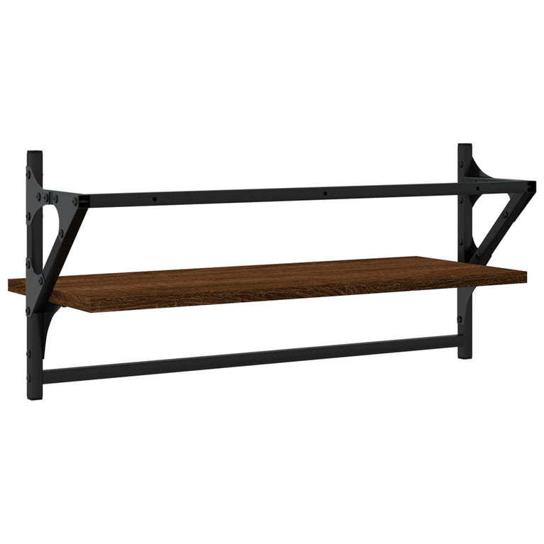Wandschappen met stangen 2 st 65x25x30 cm bruin eikenkleur MeubelReus