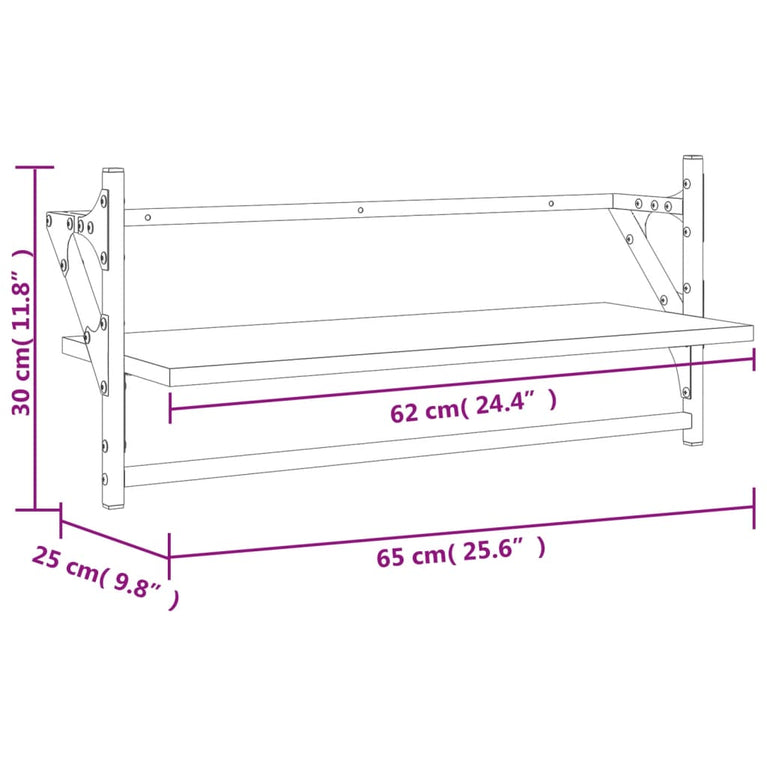 Wandschappen met stangen 2 st 65x25x30 cm bruin eikenkleur MeubelReus