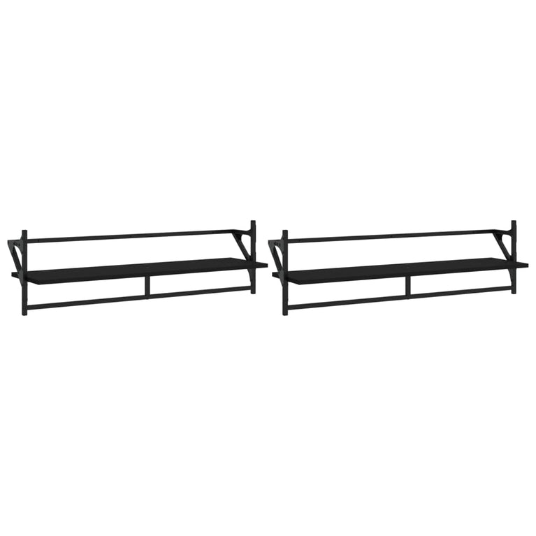Wandschappen met stangen 2 st 100x25x30 cm zwart MeubelReus