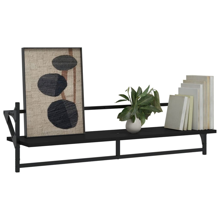 Wandschappen met stangen 2 st 100x25x30 cm zwart MeubelReus