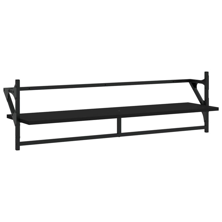 Wandschappen met stangen 2 st 100x25x30 cm zwart MeubelReus