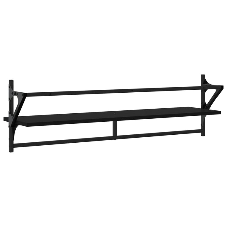 Wandschappen met stangen 2 st 100x25x30 cm zwart MeubelReus
