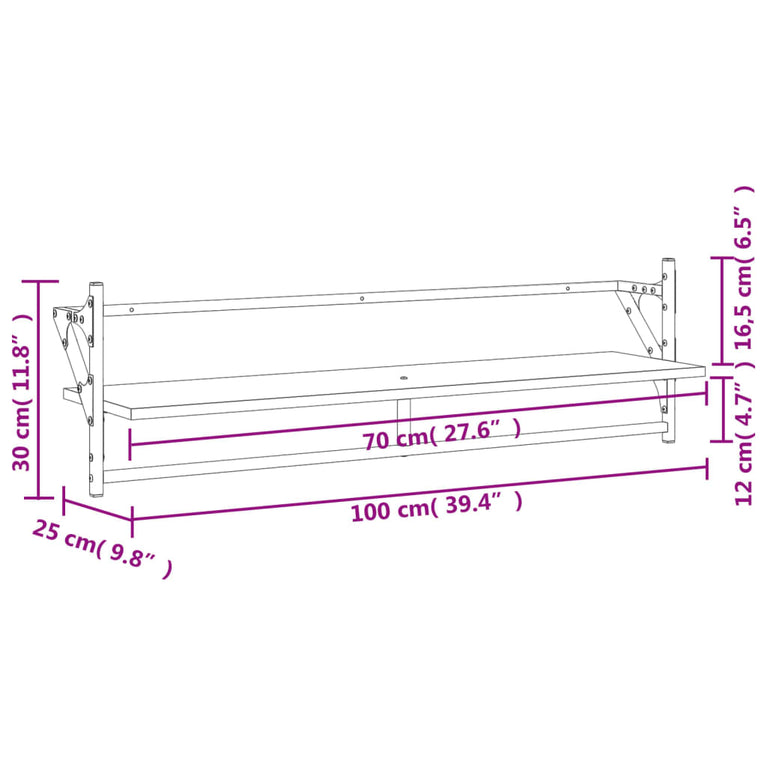 Wandschappen met stangen 2 st 100x25x30 cm zwart MeubelReus