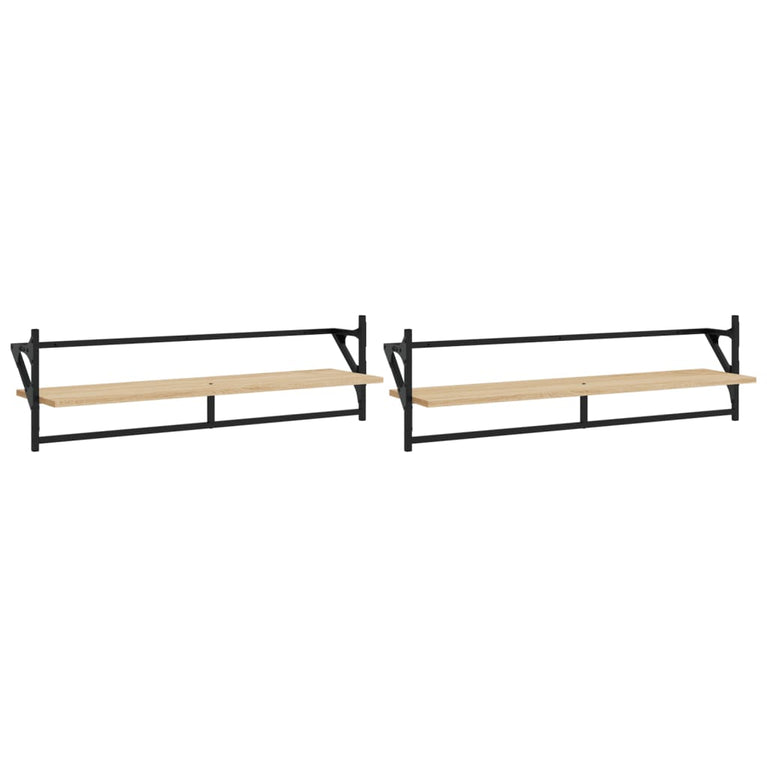 Wandschappen met stangen 2 st 100x25x30 cm sonoma eikenkleurig MeubelReus