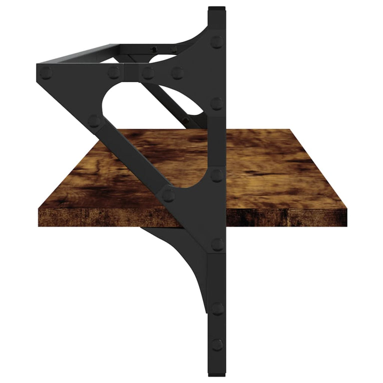 Wandschappen met stangen 2 st 100x25x30 cm gerookt eikenkleurig MeubelReus