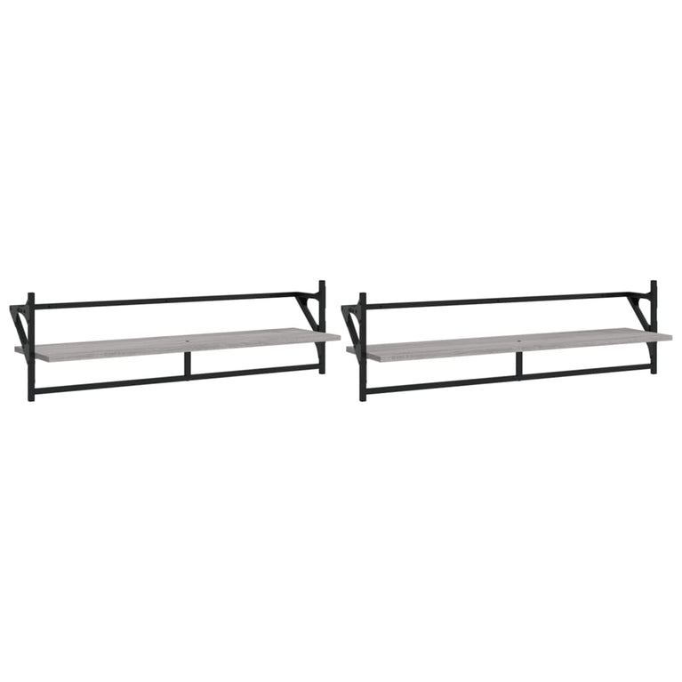 Wandschappen met stangen 2 st 100x25x30 cm grijs sonoma eiken MeubelReus