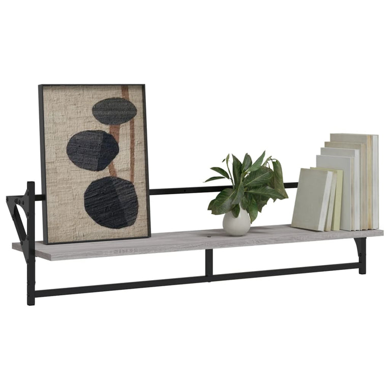 Wandschappen met stangen 2 st 100x25x30 cm grijs sonoma eiken MeubelReus